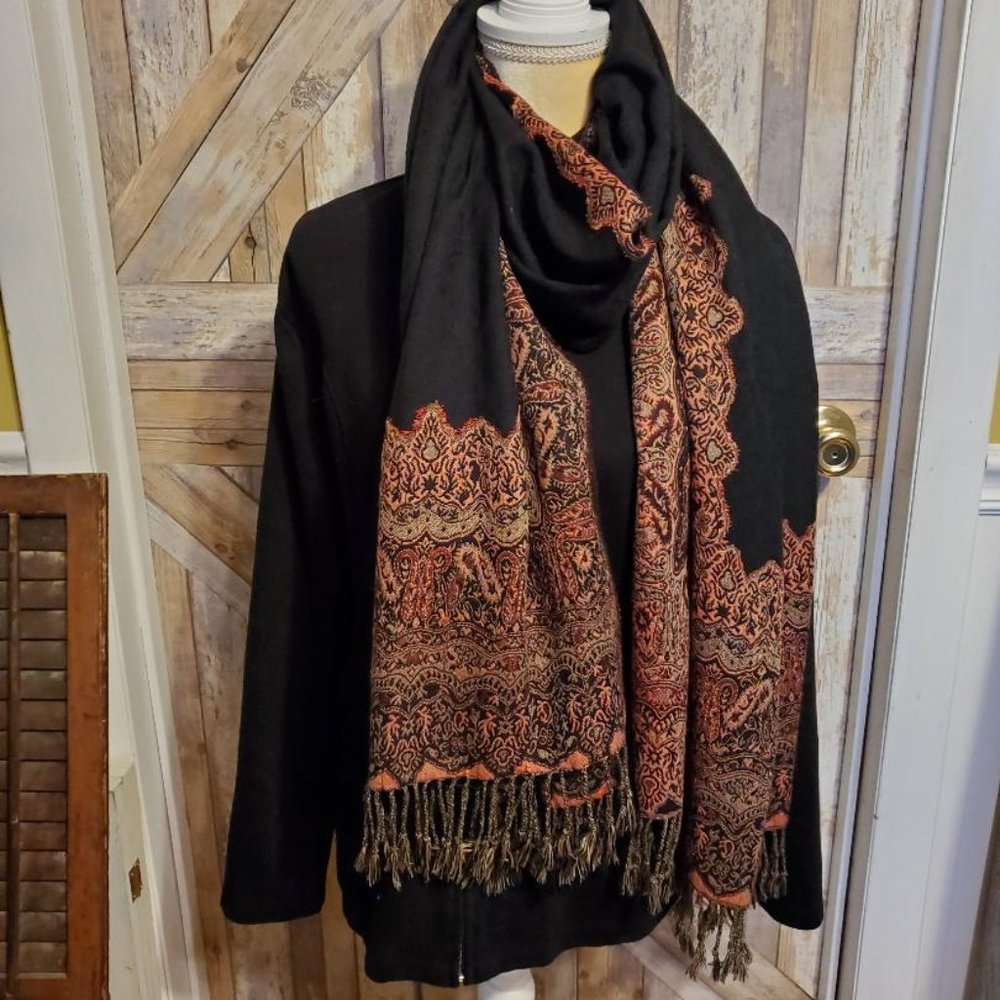 Beautiful Scarf 84 inches X 27 inches Black and Rust color